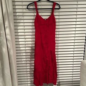 ZARA red linen midi dress with slit